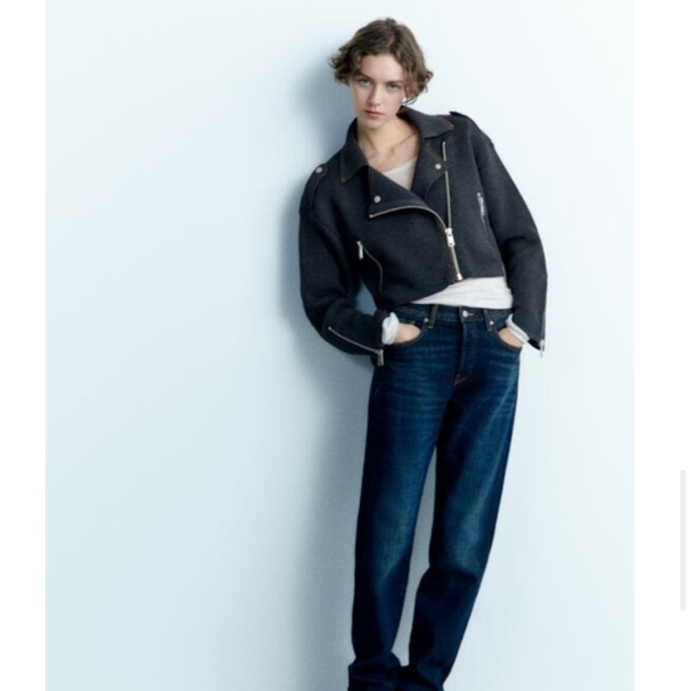 Zara Cropped Knit Biker Jacket - Picture 6 of 6